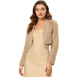 Allegra K Women's Evening Shrug Wedding Gown Fuzzy Formal Faux Fur Bolero Jacket S