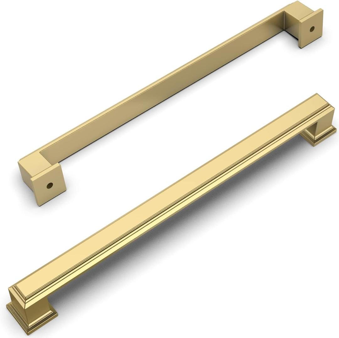 Amerdeco 10 Pack Brushed Gold Cabinet Pulls 10 Inch(256mm) Hole Center Gold Kitchen Cabinet Handles Cabinet Hardware for Bathroom Drawer Pulls ZH0001 (10"/256MM Hole Center)