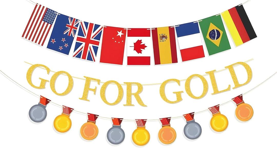 GO FOR GOLD Banner, KSKSPE Championship Trophy Banner for Sports Competition Themed Party Decorations, Hanging Streamer Backdrop Decor for Party Supplies (color-2)