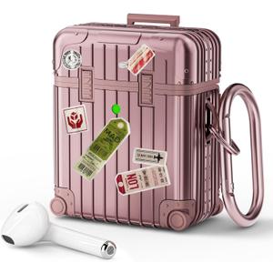 KOREDA Compatible with AirPods Case Cover, Funny Suitcase Design Case for Airpods 2nd Generation/ 1st Generation, Cute Fashion Protective Hard Case for Women Men with Keychain