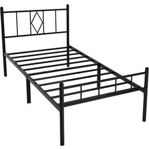 Twin XL Size Platform Bed Frame, Heavy Duty Metal Bed Frame with Headboard, Steel Slat Support, Under Bed Storage Space, Easy Assembly, No Box Spring Needed, Black
