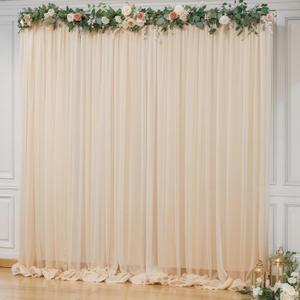 10x10ft Champagne Tulle Backdrop Curtain for Parites, Sheer Backdrop Curtains for Wedding Baby Shower Birthday Party Photo Shoot Decorations (10ft x 10ft(2 Panels 5*10ft))