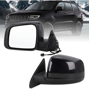 Left Driver Side Mirror Compatible With 2011-2021 Jeep Grand Cherokee 2022 Jeep Grand Cherokee WK With Manual Folding Power Glass Heated Black Replace#5SG19TZZAF(5Pins)