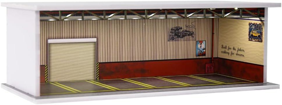 1/64 Scale Hot die-cast Wheels Model car scenarios Display case with LED Light and Acrylic Cover, Scenes Parking lot Diorama Storage Garage Box with 6 Parking Spaces (Red Line)