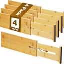 4 Pcs Deep Bamboo Drawer Dividers, Deep Kitchen Dresser Drawer Organizer with Spring Loaded for Clothes, Adjustable Expandable from 15-22 Inch (Wood Color,6 Inch)