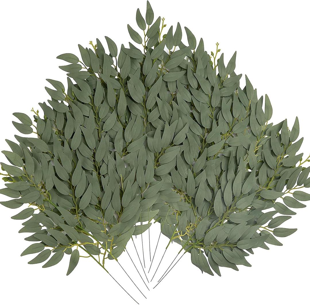 36pcs Artificial Italian Ruscus Greenery Stems 21" Faux Greenery Picks Silk Willow Leaves Stems Hanging Spray for Wedding Arch Bridal Bouquet Table Centerpieces Crafts Vase Filler Home Decor