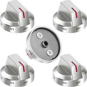AMI PARTS DG94-03500A/Z for Samsung Stove Knob Replacement (5PCK) and DG94-04167 DG94-03500U Gas Stove Knobs-Models NX60T8111SS NX60T8311SS NX60T8711SS for Samsung Oven Burner Top Stove knobs (Silvery)