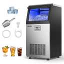 VEVOR Commercial Ice Maker Machine, 100 lb/24 Hours with 30 lbs Storage Capacity, Built-in/Freestanding/Under Counter, Stainless Steel Ice Maker with