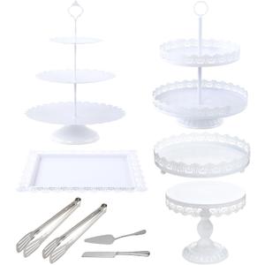 Cake Stands Set White Metal Cupcake Holder Dessert Display Plate Decor Serving Platter for Party Wedding Birthday Baby Shower Celebration Home Decoration