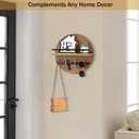 dreampossible Key Holder for Wall Decorative with Shelf and Hooks, Mail Organizer Wall Mount with Sunglasses Holder, Circular Design Entryway Key Rack Hanger, Rustic Home Decor (Brown,Black)