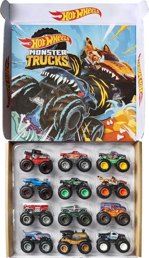Hot Wheels Monster Trucks, Set of 12 1:64 Scale Die-Cast Toy Trucks for Kids and Collectors, Styles May Vary 