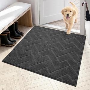PURRUGS Dirt Trapping Door Mat 36" x 36", Non-Slip Machine Washable Entry Rug, Dog Doormat, Indoor Front Door Mat, Super Absorbent Entryway Rug for Muddy Shoes & Paws, Charcoal