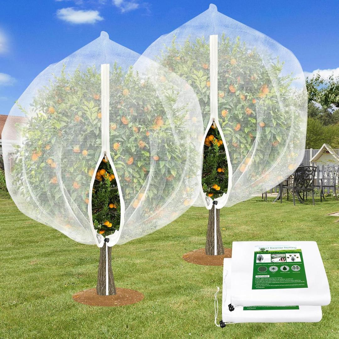 2PCS Large Fruit Tree Netting with Drawstring and Zipper, 8 * 8FT Garden Netting for Garden Protection, Insect Bird Netting for Fruit Trees, Protection from Anti Birds, Bugs,Cicadas, Insects