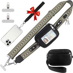 Clip and Go Cell Phone Pouch Lanyard Crossbody with Wallet | Adjustable Strap, Leather Purse Strap, Wrist Strap, For Women