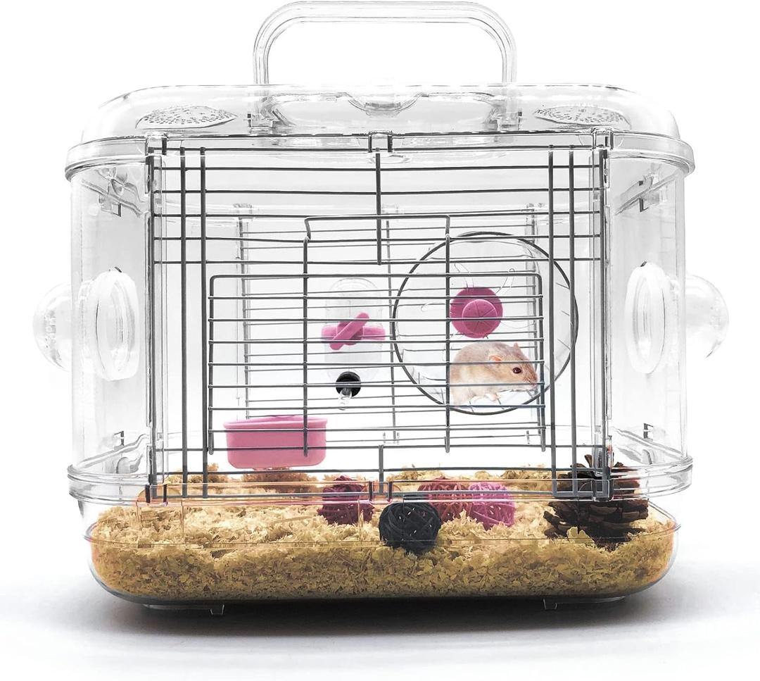 Kathson Small Animal Carry Cage for Hamsters, Gerbils, Mice - Transparent, Portable, Convenient