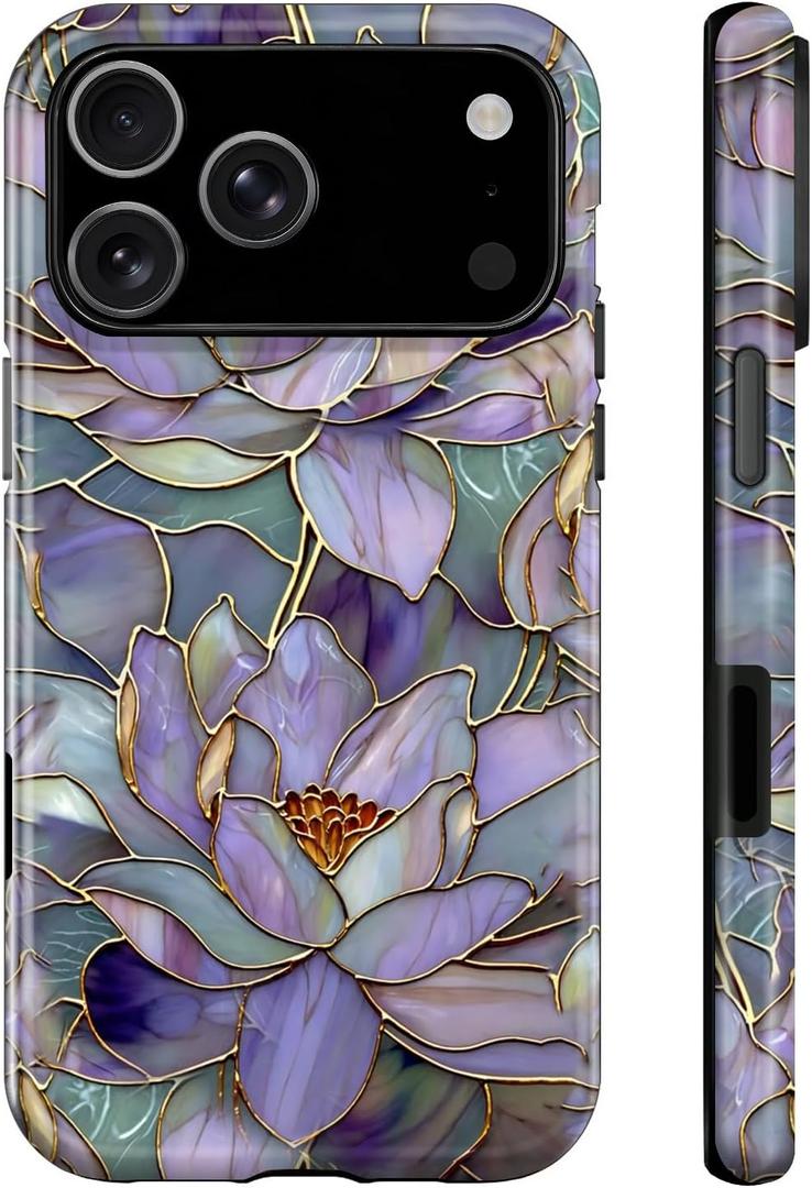 Compatible with iPhone 17 Pro Case 2-in-1 Hybrid Rugged Shockproof Full Body Cover - Abstract Lotus
