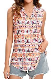 TOLOVIC Womens Tank Tops V Neck Loose Fit Flowy Printed Pleated Sleeveless Blouse Tunic Tank Top Tops for Women Summer Casual
 (X-Large)
