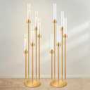 2Pcs Floor Candelabra Wedding Centerpieces Gold Candelabra Centerpieces 5 Arm 42" Tall Metal Candle Holder Metal Candlestick Holders with Acrylic Removable Lampshade for Christmas Decoration