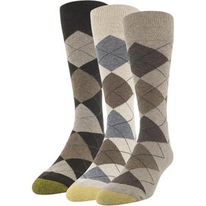 GOLDTOE Men's Carlyle Argyle Crew Dress Socks, 3-Pairs (Large)