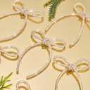 FLAIR GIFTS 6 Pcs 2025 Christmas Bows Ornaments, Champagne Gold Sparkly Glitter Rhinestone Bow Ornaments with Twist Tie for Xmas Tree Decoration, Wreath, Garland, Gift Wrapping