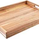 Acacia Wood Serving Tray with Handles (17 Inches)  Decorative Serving Trays Platter for Breakfast in Bed, Lunch, Dinner, Appetizers, Patio, Ottoman, Coffee Table, BBQ, Party Great for Lap &Couch