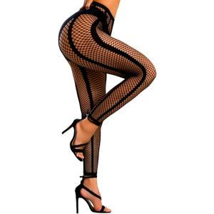 Buitifo Women Sexy Tights Fishnet Opening Leggings Stripe Pantihose Lingerie Pants (Black)