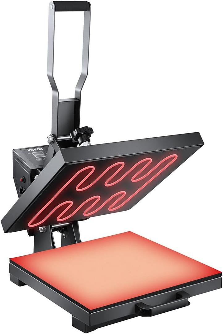 VEVOR Heat Press, 15 x 15 inch Heat Press Machine for T-Shirts, Fast and Even Heating, Easy to Use, High Pressure for Digital Industrial-Quality Sublimation Printer for Transfer Vinyl, T-Shirt, Black