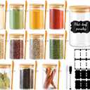 12 Pack 8 oz Round Glass Spice Jars with Lids and Spoons  Airtight Small Spice Containers Set with Labels, Clear Glass Storage Jars for Seasoning, Spices, Kitchen Pantry Organization