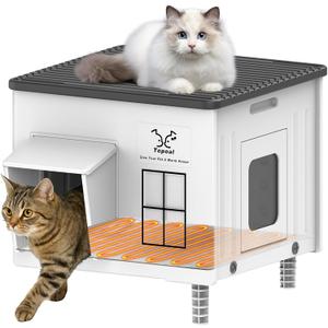 Indestructible Heated Cat House for Outside Winter, Heated Outdoor Cat House Weatherproof with Escape Door, Waterproof & Insulated Outdoor Cat Shelter for Feral Stray Cat Kitty. 17.7"x15"x17.5"