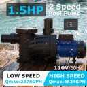 Pool Pump In/Above Ground, 1.5 HP, 4624GPH, Dual Speed 115V, Powerful Energy Saving Swimming Pool Pump with 1.5" & 2.0'' Inlet/Outlet & Strainer Basket. (Dual Speed 1.5HP+115V)