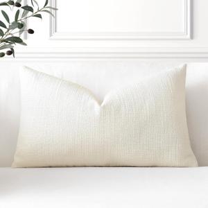 OTOSTAR Linen Throw Pillow Cover Set of 1 Decorative Lumbar Pillowcases Cushion Covers 16x24 Inch for Home Decor Sofa Bedroom Car 40 x 60CM Cream Beige