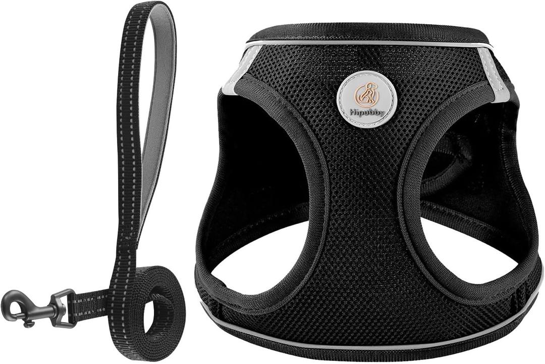 Hipubby Dog Harness and Leash Set, No Pull Soft Mesh Puppy Harness for  Dogs, Cats - Step in Reflective Breathable Lightweight Vest Harness for Walking, Training - Black, S (S (Chest: 15.5"-17"))
