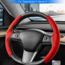 Shademax Custom-Fit for Tesla Steering Wheel Cover, Tesla Model Y/3 2017-2025 2026 (Fit Model Y Juniper 2026/ Model 3 Highland) Suede Steering Wheel Cover Non-Slip,Tesla Model Y/3 Accessories (Red)