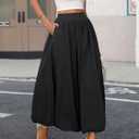 ELLEVEN Women's Bubble Maxi Skirt, Elastic Waist Puffy Hem A-Line Skirt with Pockets (Black, XL)