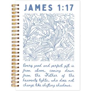 Blue Christian Notebooks, James 1:17 Bible Journaling Spiral Notebook, Religious Journals for Writing, Floral Bible Notebook for Note Taking, Christian Gifts for Women, Note Pads for Bible 5.5x8.3 Inch
