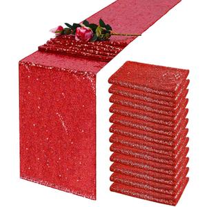 Red Sequin Table Runner 12" x 72" 12Pack Metallic Glitter Table Runner for Wedding Christmas Birthday Party Thanksgiving Baby Shower