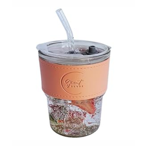 13oz Avocado Green Iced Coffee Cup with Plastic Lid, Vegan Leather Sleeve, Glass Tumbler with Straw and Lid, Matcha Cup, Hot and Cold Drink, Espresso Mug, (1 Count)