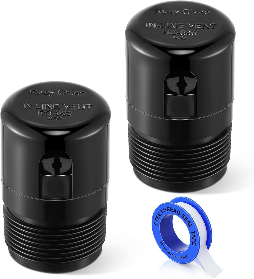 Enhon 1-1/2 Inch NPT ABS In Line Vent, Diaphragm RV Air Admittance Valve for Under Sink Vent with PTFE Thread Seal Tape, Easy to Install(2 Pcs)