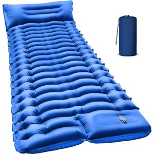 Camping Sleeping Pad with Pillow Built-in Foot Pump Inflatable Sleeping Mat Compact for Camping Backpacking Hiking Traveling - Blue