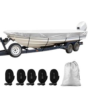 SPORTYOUTH Boat Cover, Trailerable Boat Cover 12' - 14' Waterproof Oxford Fabric 210D Anti-UV Dustproof Fit Classic Boat Open Boat Deep V-Hull Fishing Boats Small Utility Boat and More
