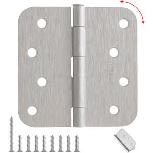 4 Inch Door Hinges 3 Pack, Brushed Nickel Interior Door Hinges with 5/8" Radius Corners, Heavy Duty 4"x4" Satin Nickel Hinges for Residential Front Door, Silver Finish