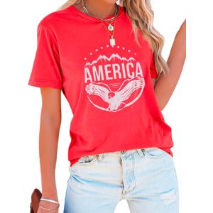 Zeagoo American Flag Shirts Short Sleeve Women Patriotic Shirt 4th of July Tee Tops Crewneck Summer T-Shirt (XX-Large, Pink)