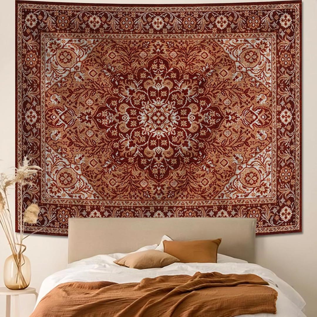 Apdidl Boho Mandala Hippie Wall Tapestry for Bedroom Aesthetic, Indian Bohemian Floral Tapestries Blanket Art Decor, Vintage Orange Fabric Vertical Wall Hanging for Living Room Dorm 60" X 79"