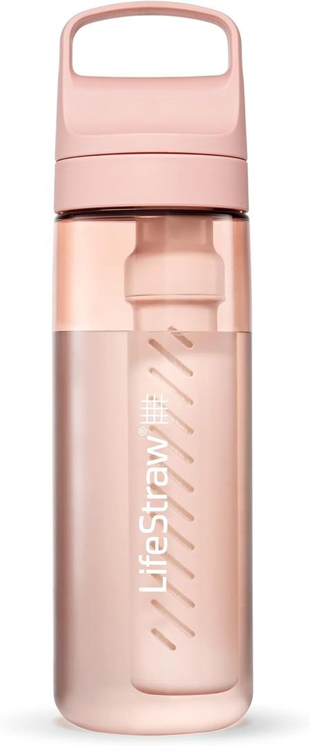 LifeStraw Go Series  BPA-Free Water Filter Bottle for Travel and Everyday use removes Bacteria, parasites and microplastics, Improves Taste, 22oz Cherry Blossom Pink