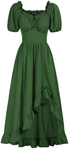 Scarlet Darkness Renaissance Dress Women Cottagecore Corset Dress Ruffle Maxi Dress with Pockets, Size M