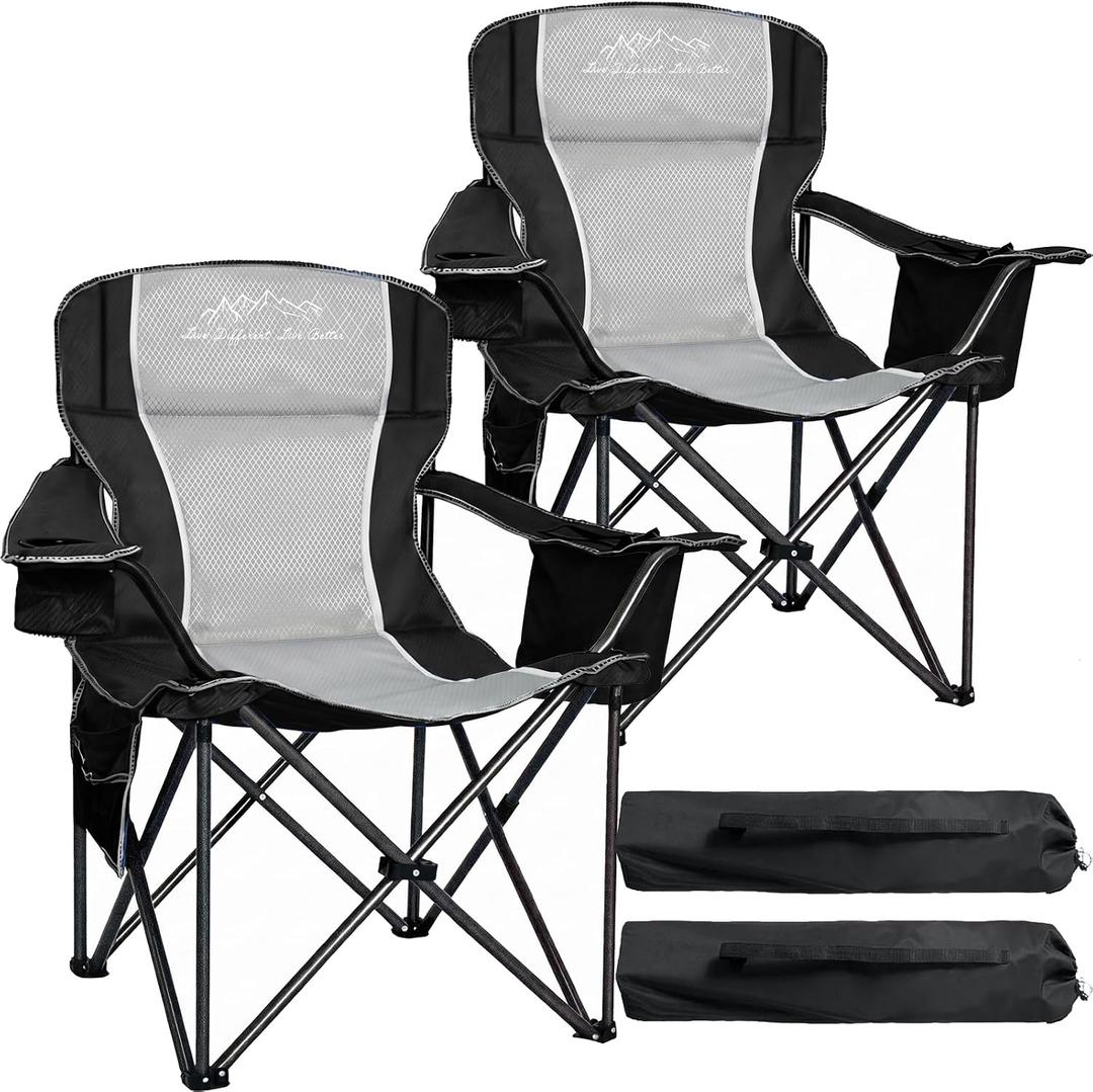 Oversized Camping Chairs, 500lbs Padded Outdoor Chair with Lumbar Support, 25x25x39.5 inches