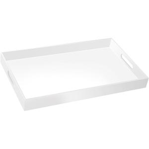 18×16 Inch Glossy White Acrylic Serving Tray with Handles Extra Large Ottoman Tray Decorative Tray Spill-Proof Coffee Table Space Saver Oversize Counter top Organizer Platter with Safe Edge