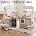 Wooden Food Truck Playset for Kids, Pretend Play Kitchen with Serving Window, Chalkboard Menu, Bell & Role Play Accessories, Imaginative Food Cart Toy for Boys and Girls Ages 3+