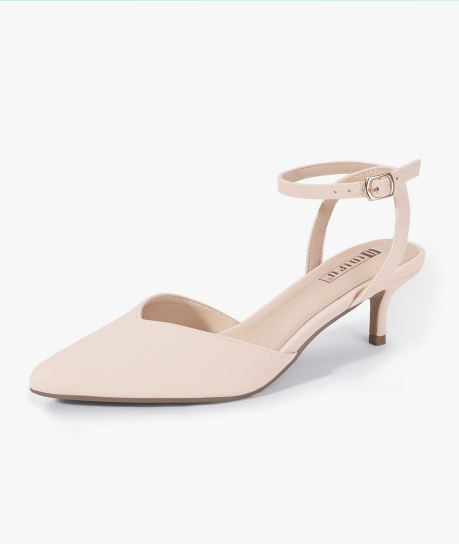IDIFU IN2 Women's Pumps Closed Toe Kitten Heels Slingback Low Pointed Toe Short Ankle Strap Heels Wedding Bride Prom Bridal Work Dress Shoes for Women Comfortable Cute Trendy Pumps Shoes Size 8.5