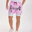 QJQ Men's 2 in 1 Goth Graphic Drawstring Elastic Waist Shorts Summer Casual Workout Athletic Gym Track Shorts XXL
